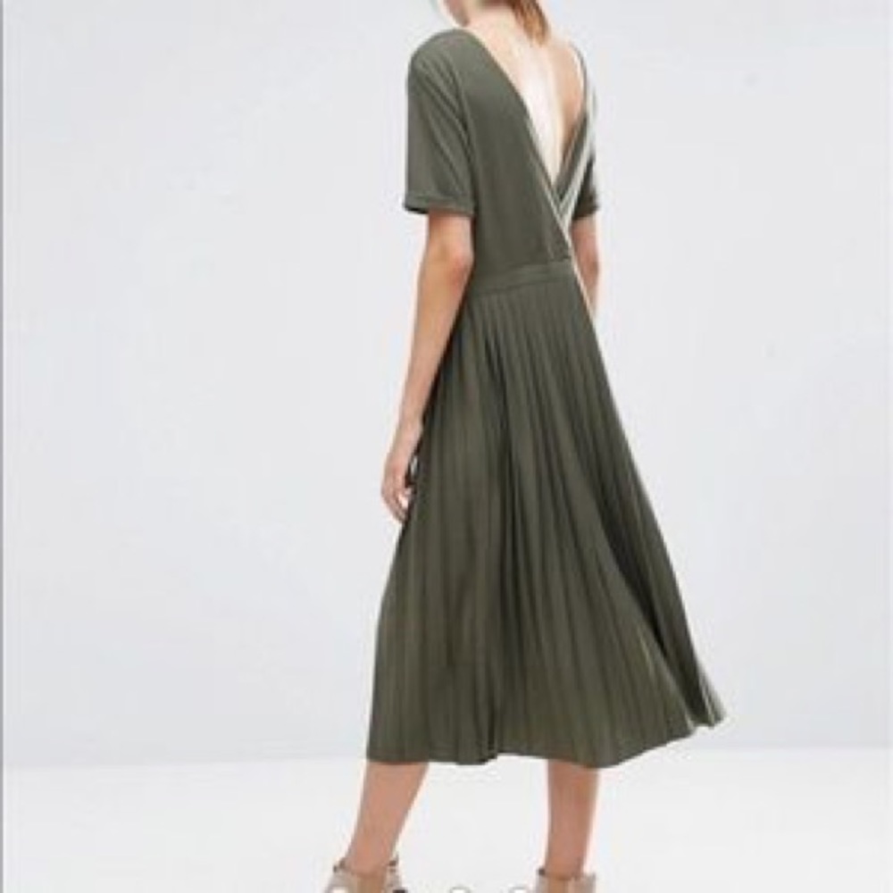 ASOS Olive Pleated MIDI Dress